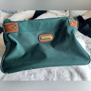 Vintage Jaguar Green Canvas Travel Toiletry / Dopp Kit Bag Leather carry on bag